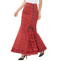 Belle Poque Women Vintage Retro Victorian Style Ruffled Jacquard Fishtail Mermaid Long Red Maxi Skirt BP000204-2